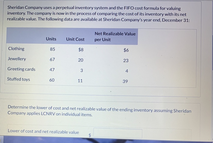 required Sheridan Company uses a perpetual inventory system and the FIFO cost