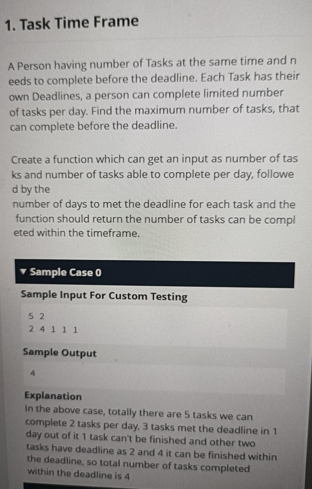  Python Task Time Frame A Person having number of Tasks at