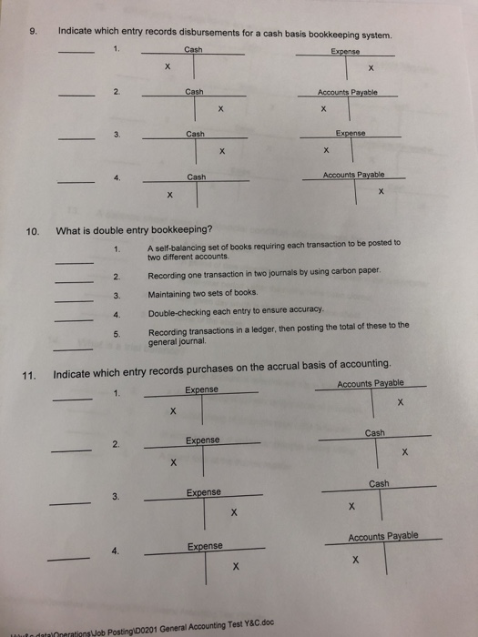  9. Indicate which entry records disbursements for a cash basis bookkeeping