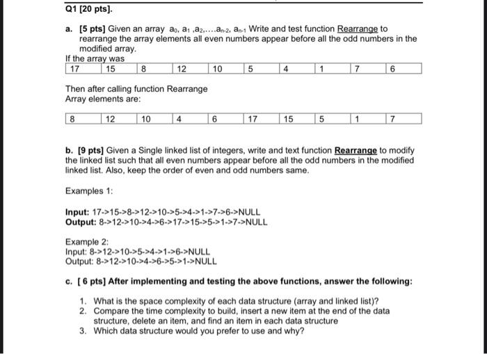 in java language pls! Q1 [20 pts). a. [5 pts] Given an