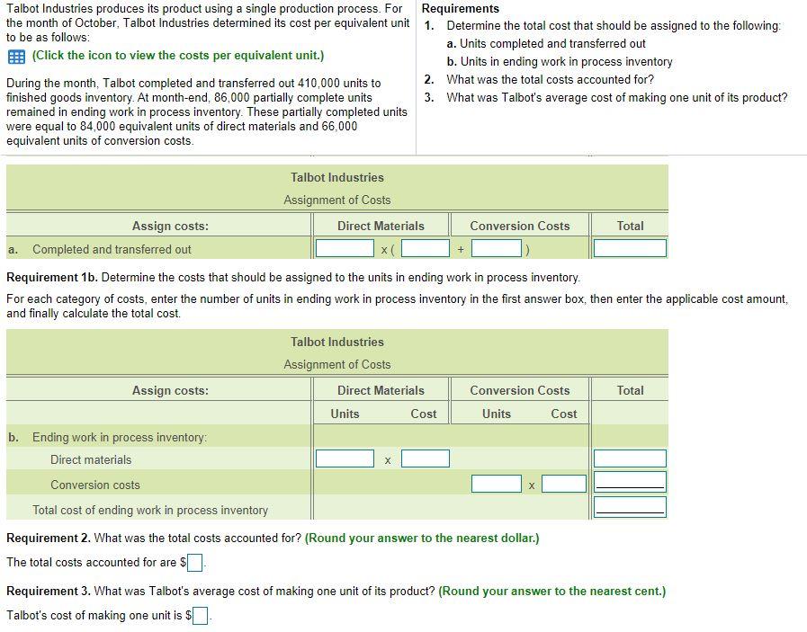 4.10 Talbot Industries produces its product using a single production process. For