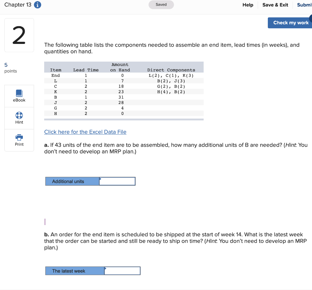  Chapter 13 Saved Help Save & Exit Submi Check my work