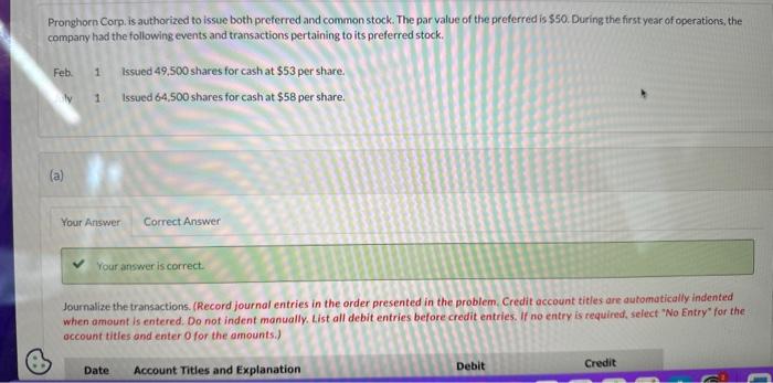 answer part "B" Pronghorn Corp. is authorized to issue both preferred and