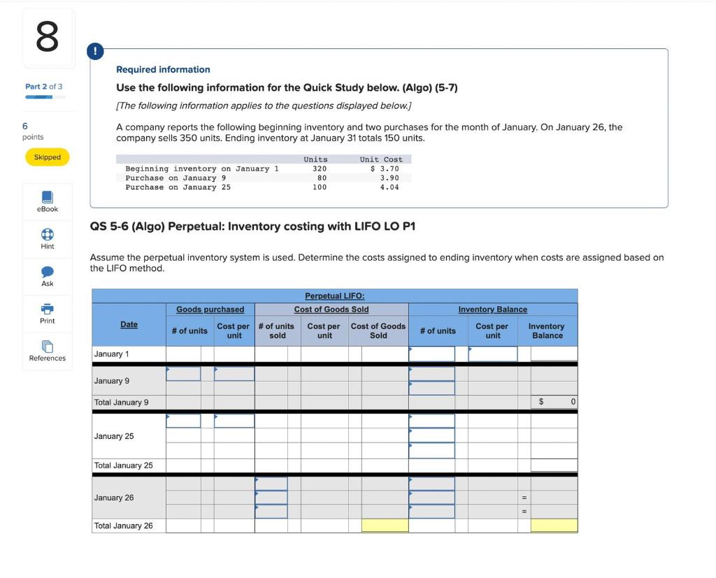  Required information Use the following information for the Quick Study below.