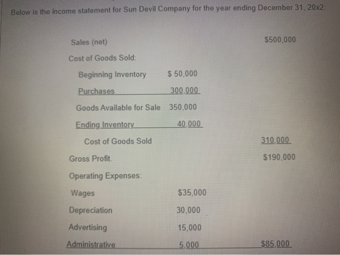  Below is the income statement for Sun Devil Company for the