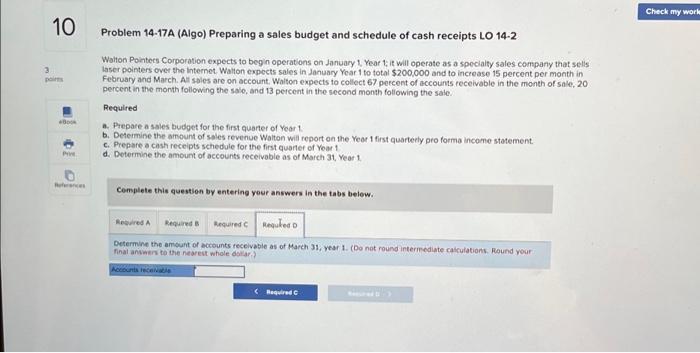  10 3 points eBook Print References Problem 14-17A (Algo) Preparing a