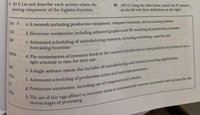  U (SO2) List and describe each activity within the planning component