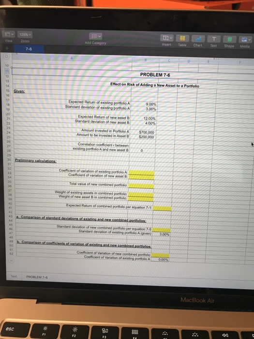 please include formulas 126% T View Zoom Add Category Chart Insert Table