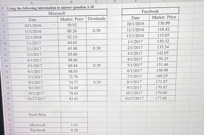  4 Using the following information to answer question 2-10 \begin{tabular}{|c|c|c|c|} \hline