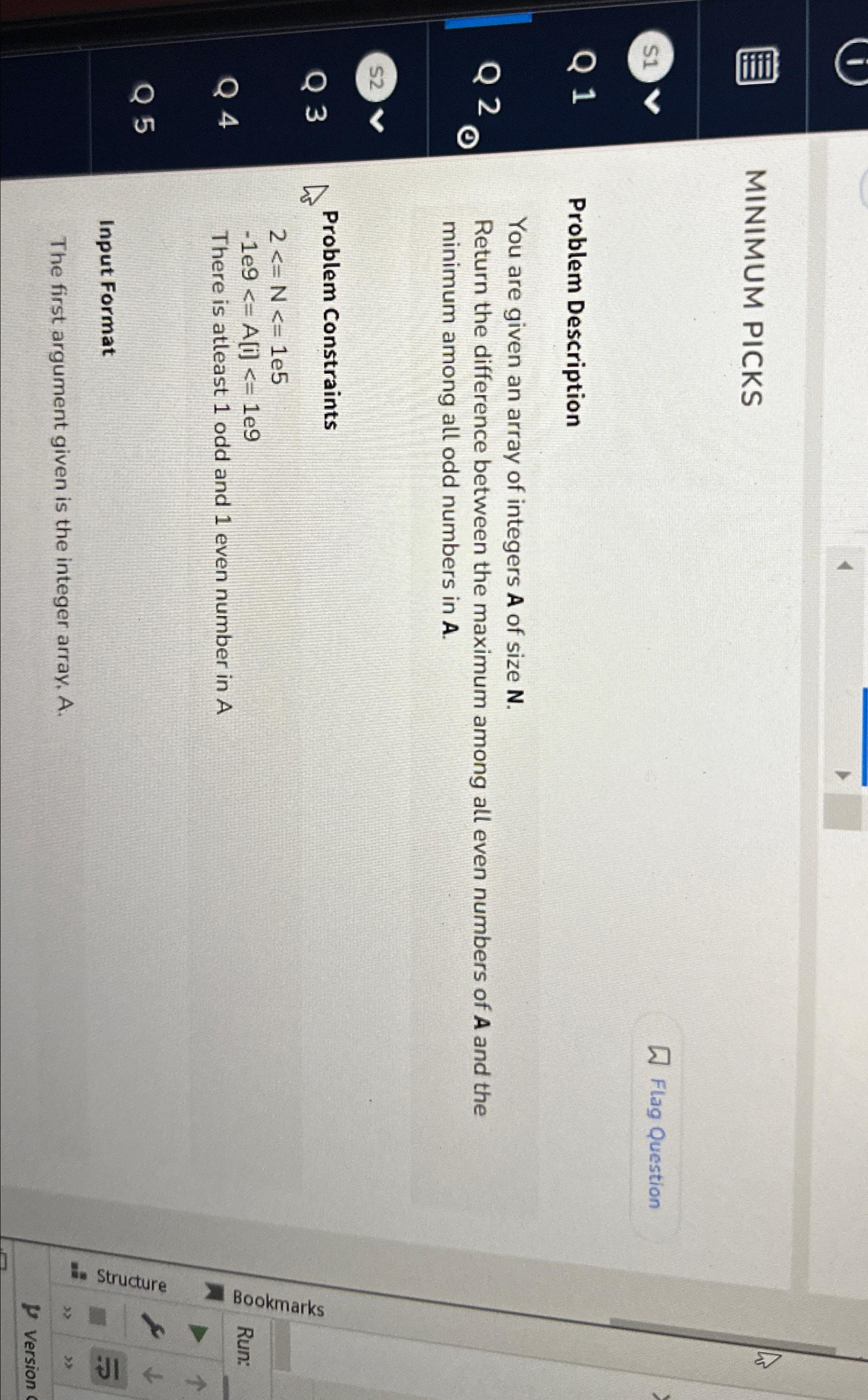  MINIMUM PICKS S1 Flag Question Q 1 Problem Description Q 2