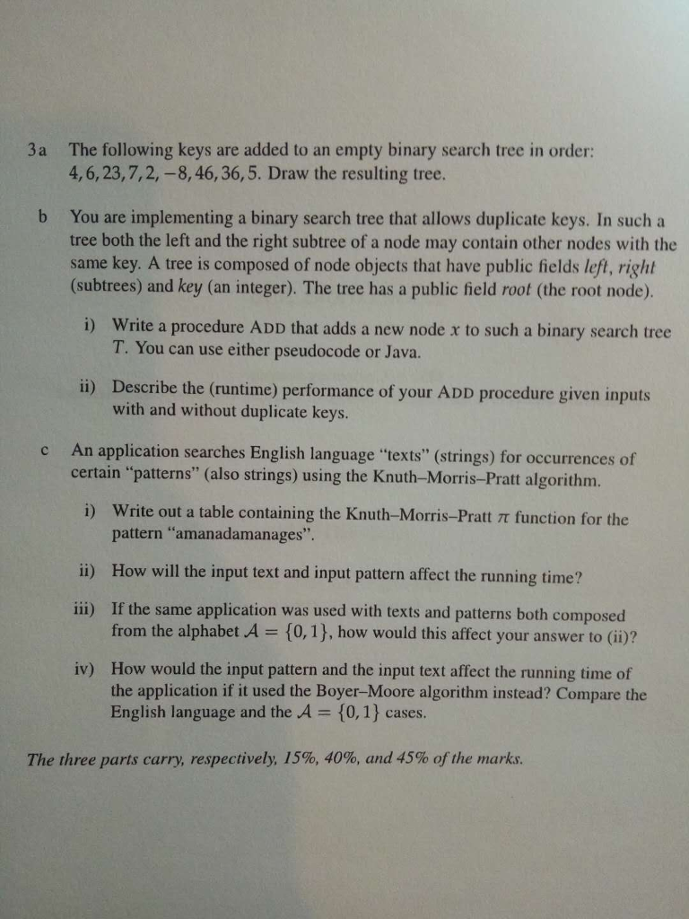  3a The following keys are added to an empty binary search