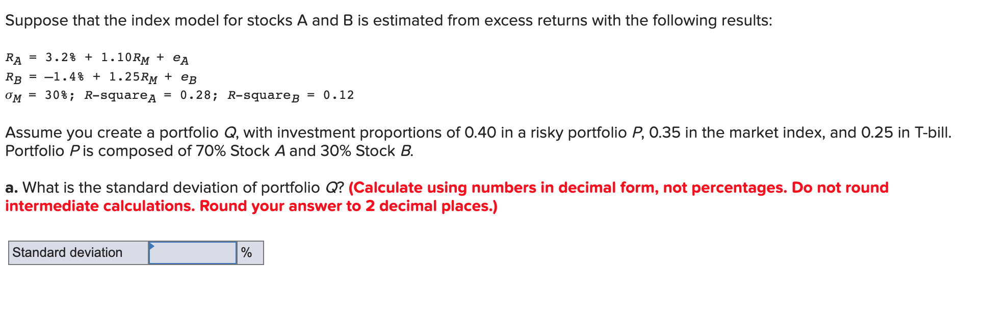 Please show all work on excel please Suppose that the index model
