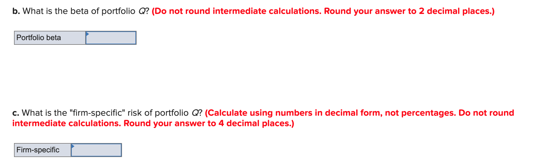 for stocks A and B is estimated from excess returns with the