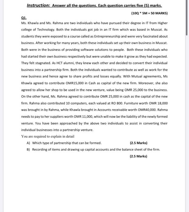  Instruction: Answer all the questions. Each question carries five (5) marks.