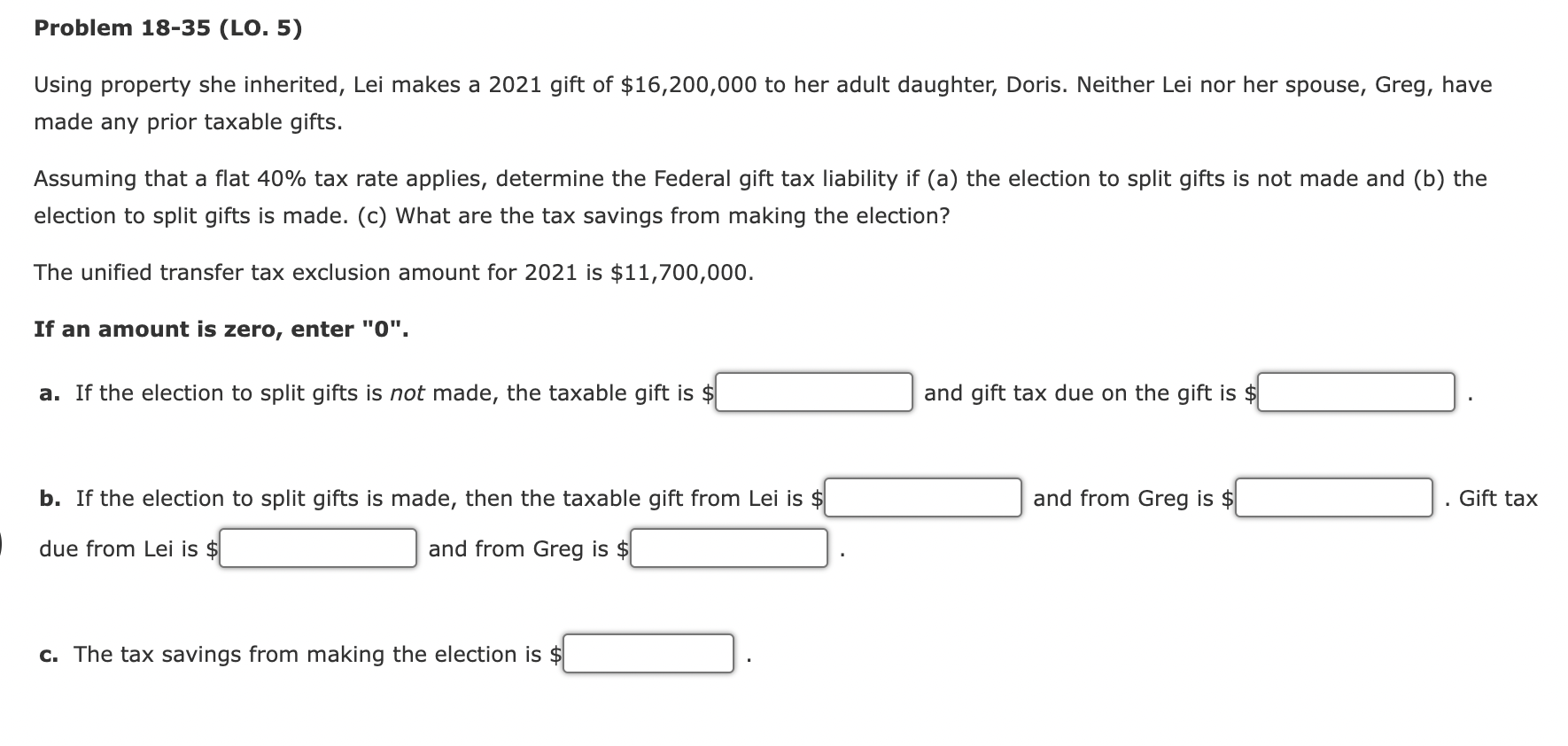 Problem 18-35 (LO. 5) Using property she inherited, Lei makes a