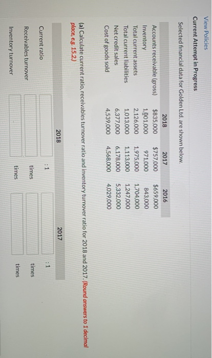  View Policies Current Attempt in Progress Selected financial data for Golden