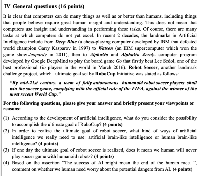  IV General questions (16 points) It is clear that computers can