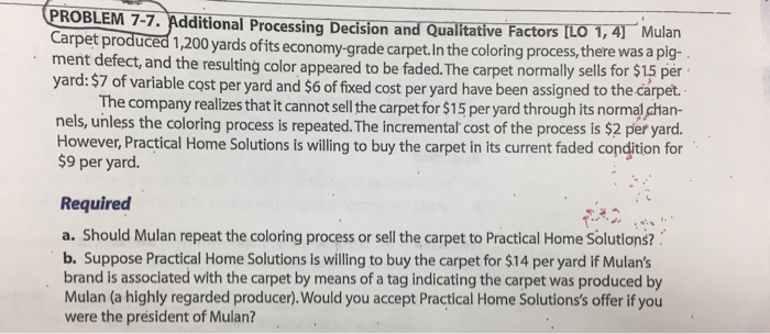 I need help with this problem please Mulan Carpet produced 1, 200