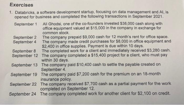  Exercises 1. Databricks, a software development startup, focusing on data management