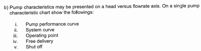  b) Pump characteristics may be presented on a head versus flowrate