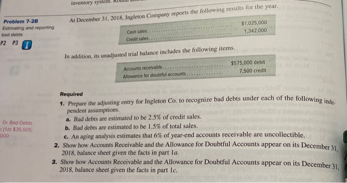  inventory system. Round At December 31, 2018, Ingleton Company reports the