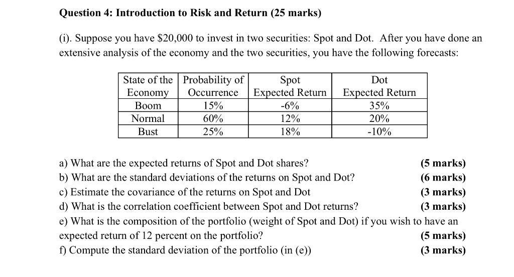 NO excel please explain everything Question 4: Introduction to Risk and Return