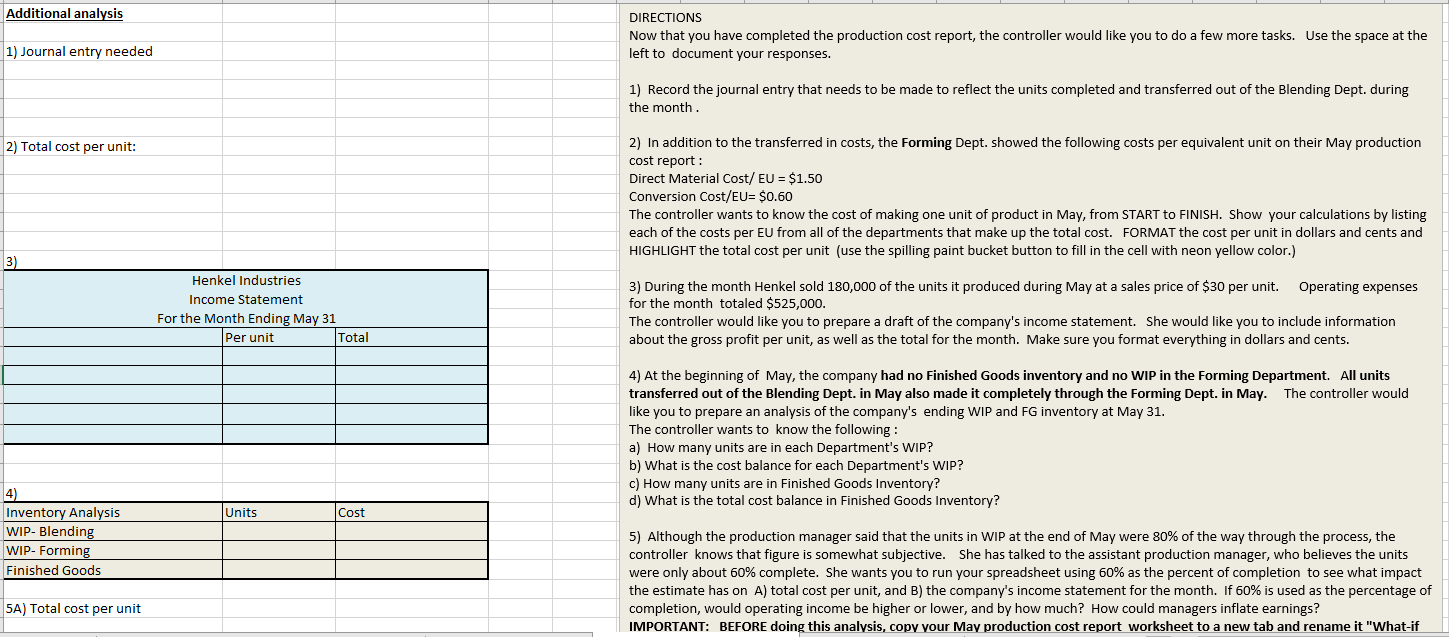 Answer the directions Additional analysis DIRECTIONS Now that you have completed the