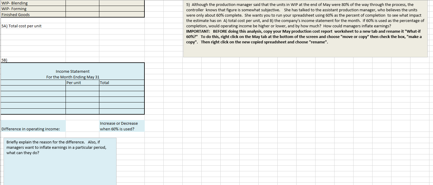production cost report, the controller would like you to do a few