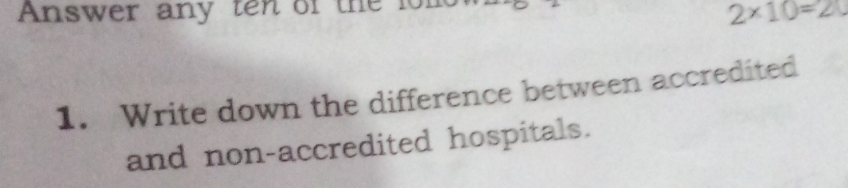  Write down the difference between accredited and non-accredited hospitals. 