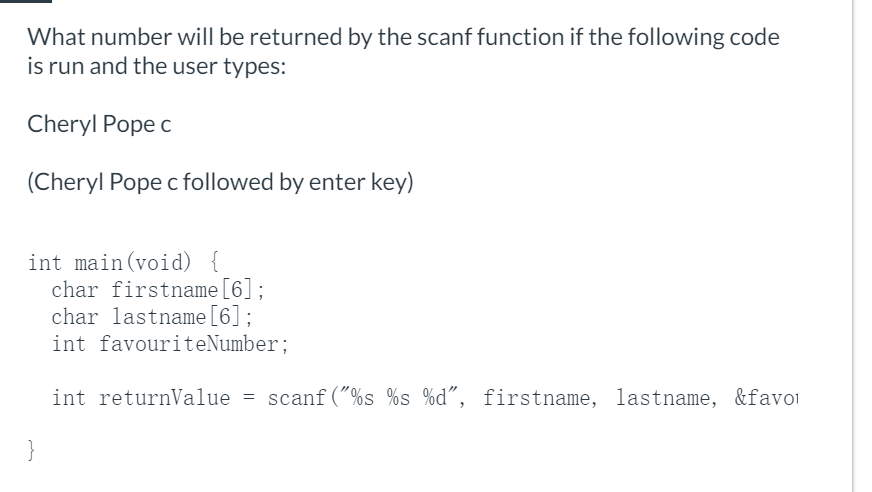  What number will be returned by the scanf function if the