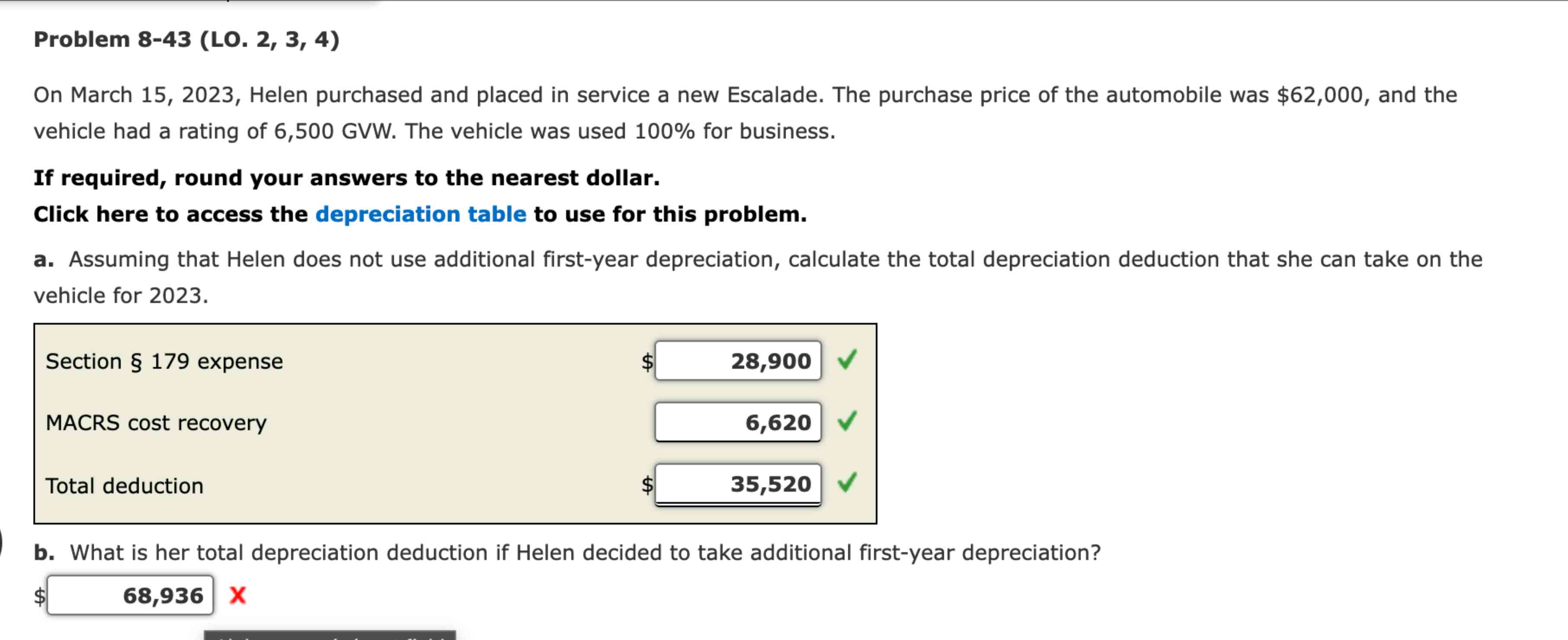  Problem 8-43(LO.2,3,4) On March 15,2023, Helen purchased and placed in service