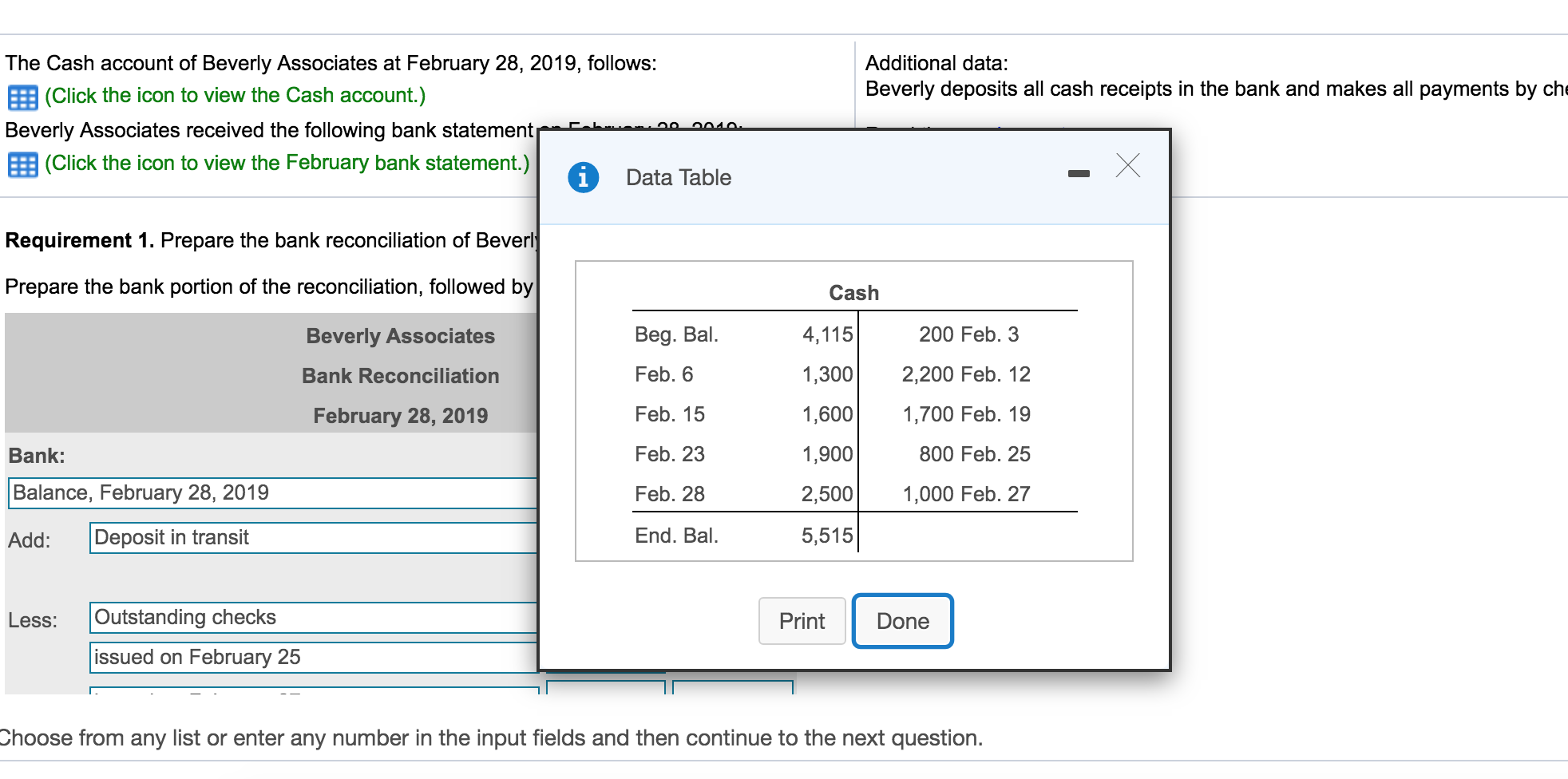 I need help completing this Additional data: Beverly deposits all cash