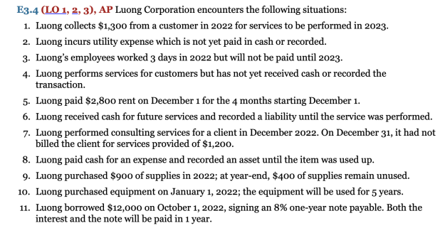  Prepare the adjusting entries from selected data? E3-4 (LO 1, 2,