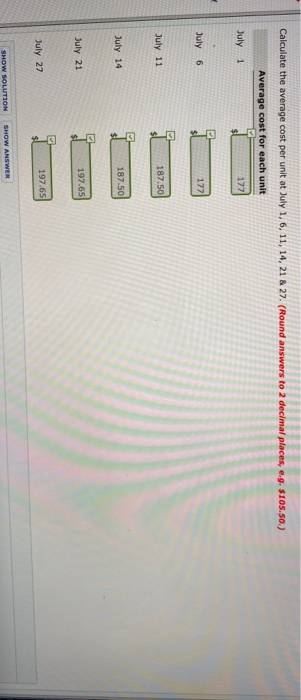 under a perpetual inventory system using (1) FIFO, (2) moving average cost,