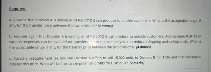 Co., has Division A that manufactures and sells a number of parts,