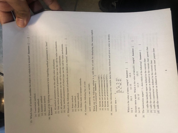  Java3 (a) Constructor method. (b) Static uethod c)Accessor nethod. (d) Mutator