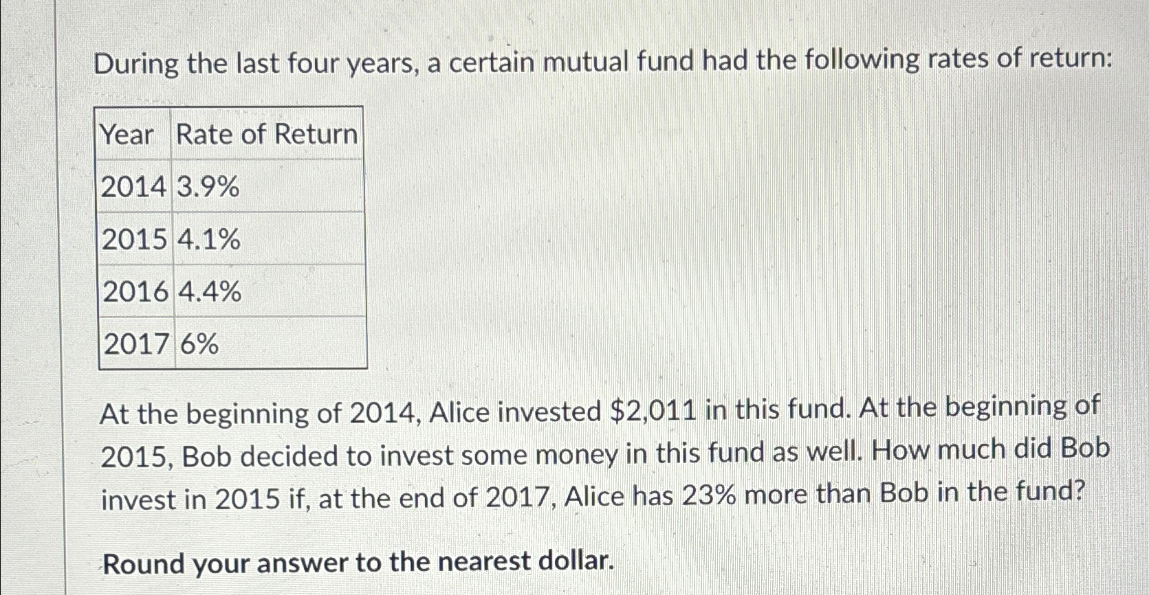  During the last four years, a certain mutual fund had the