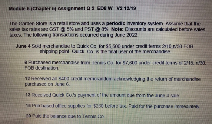  Module 5 (Chapter 5) Assignment Q 2 ED8 W V2 12/19