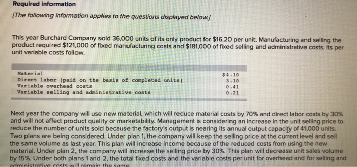 showing the expected results of plan 1 and plan 2. The statements
