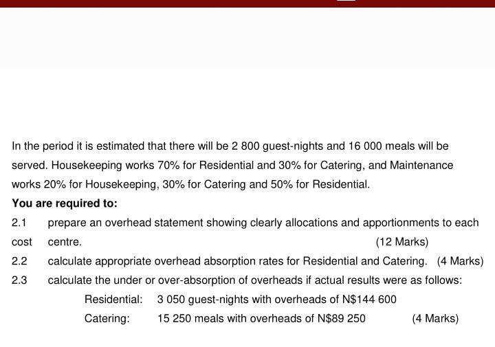 Hotel Thule is developing a cost accounting system. Initially it has been