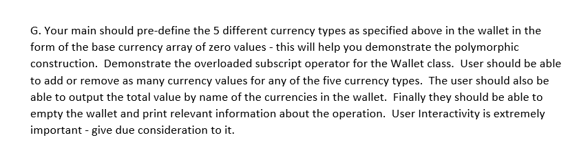 of Currency objects in the Wallet, overloaded subscript operator in Wallet and