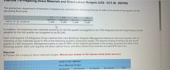 need answers as soon as possible Preparing Direct Materials and Direct Labour