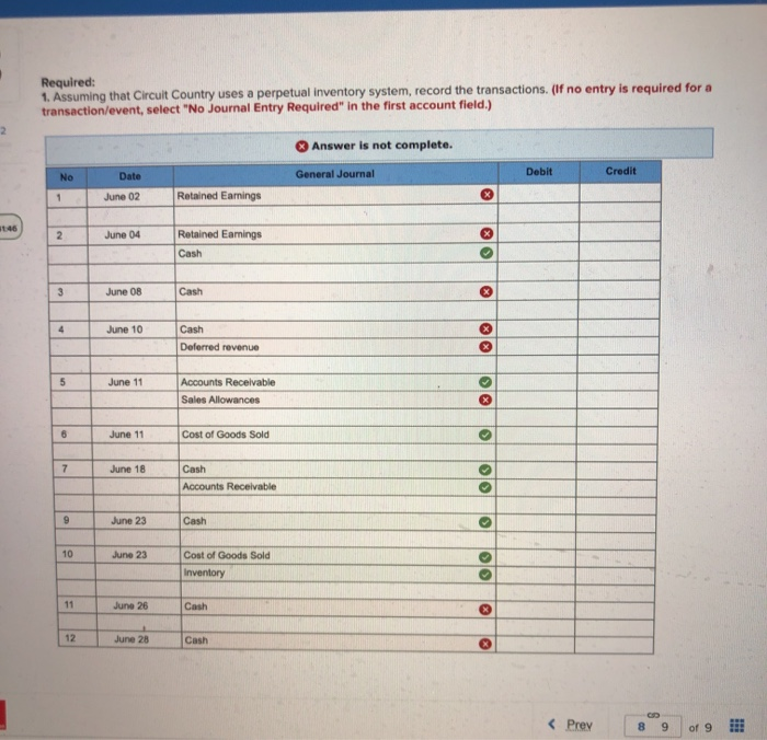 incorrect for the work you have co Required information Problem 6-3B Record