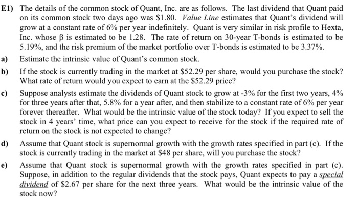 please answer the questions using excel a) E1) The details of the