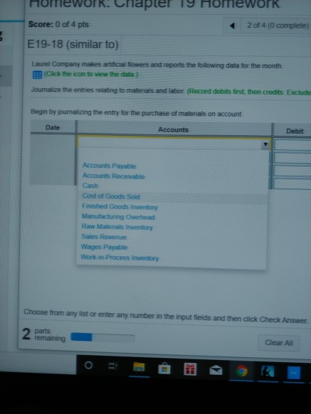 to) Laurel Company makes artificial flowers and reports the following data for