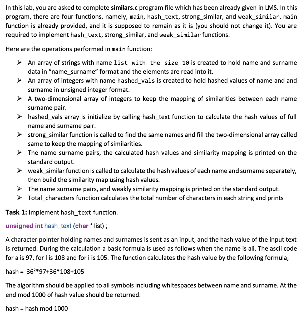  In this lab, you are asked to complete similars.c program file