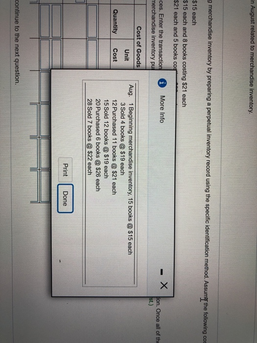 during the month: August 3: 4 books costing $15 each August 15: