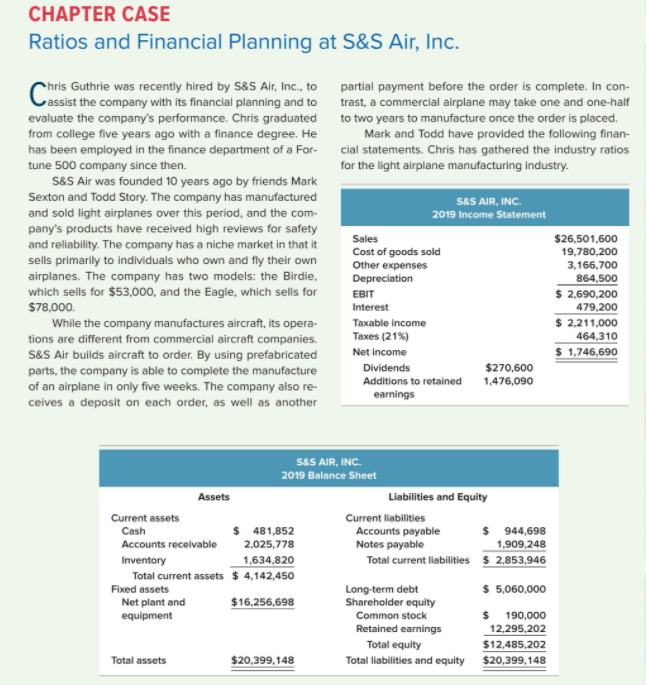 Answer the questions at the bottom CHAPTER CASE Ratios and Financial Planning