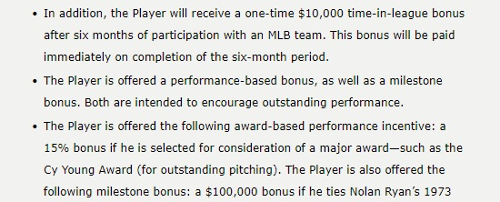 to as the "Player," is offered a four-year contract with an annual