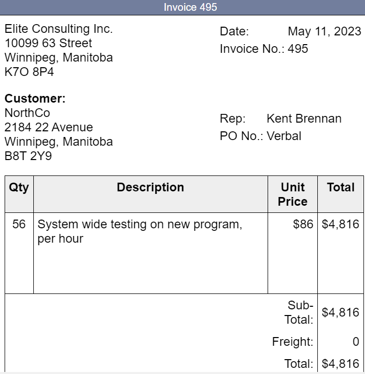 McAllister \begin{tabular}{|c|l|r|r|} \hline Qty & Description & Unit Price & Total \\